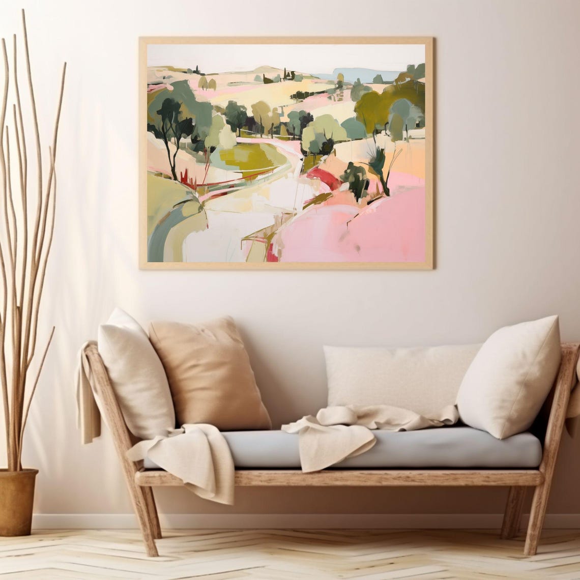 Pink and Green Abstract Rolling Hills Modern Landscape Poster - Image 3