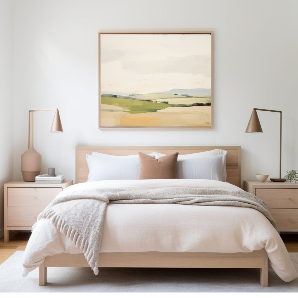 Minimal Cream Sky Over Pale Green Rolling Fields Landscape Poster - Image 2