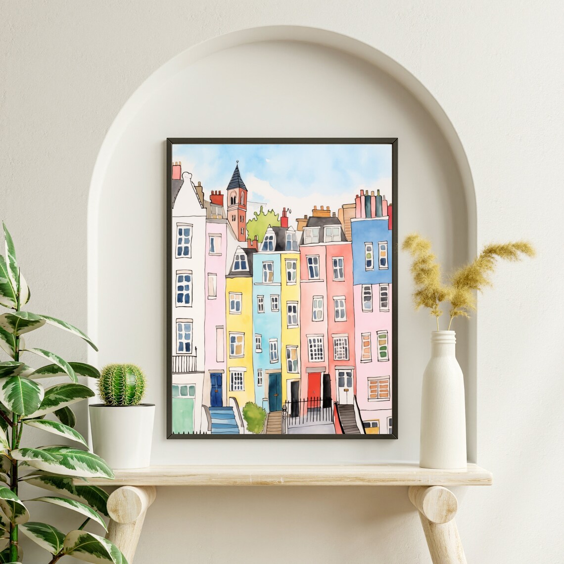 Colorful City Houses, Quirky Cityscape Art Print - Image 2