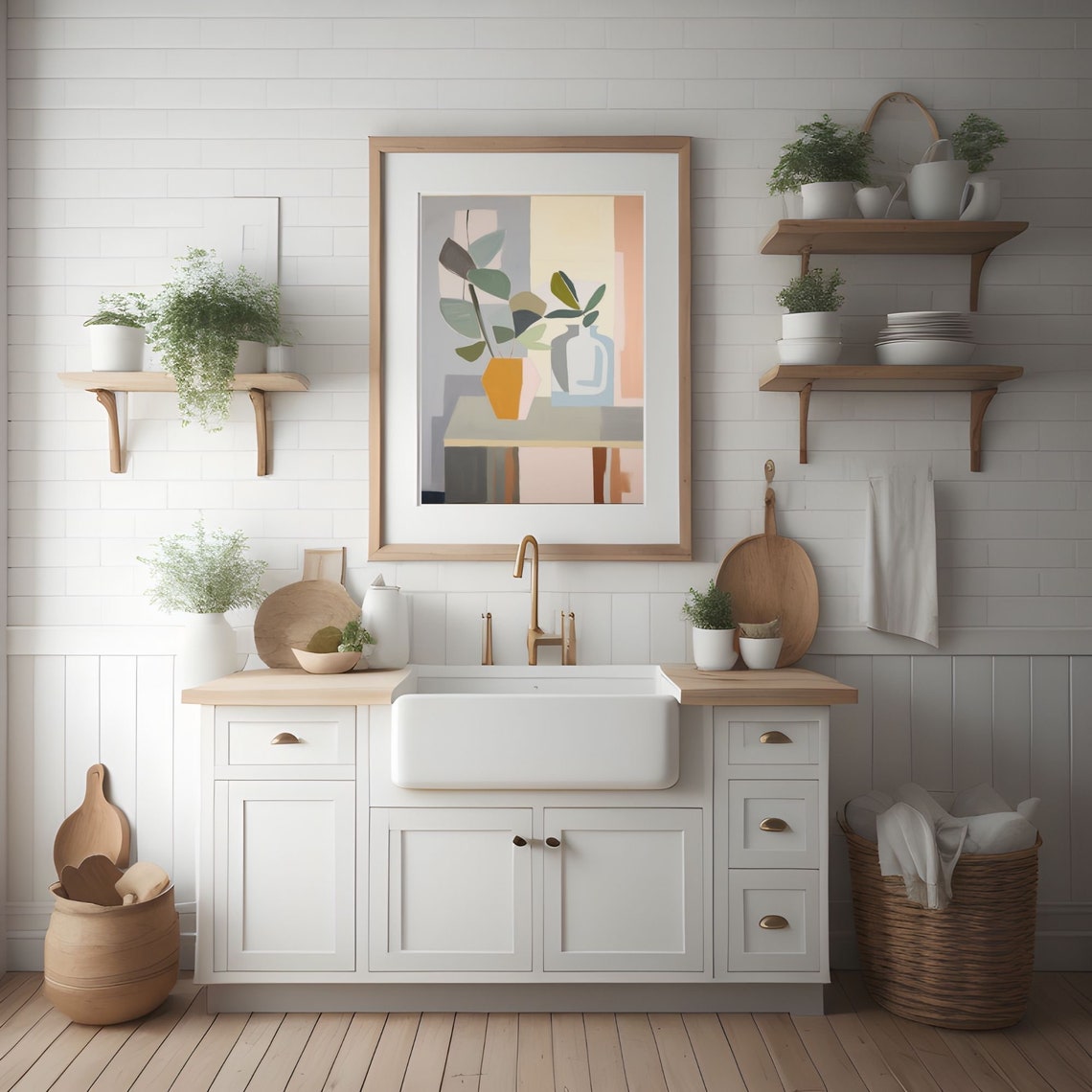 Minimalist Abstract Foliage in Orange Vase on Gray Modern Poster - Image 2