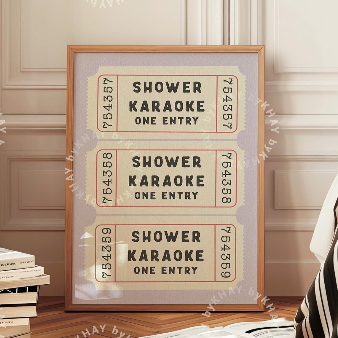 Shower Karaoke Ticket Art Print, Retro Bathroom Decor