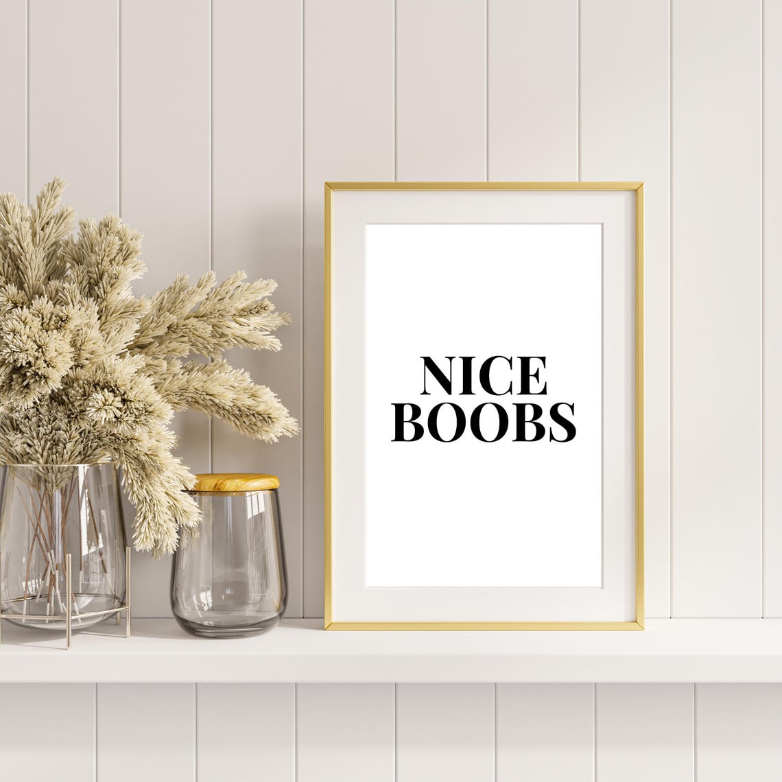 Nice Boobs Cheeky Bold Serif Funny Bathroom Typography Quote Poster - Image 2