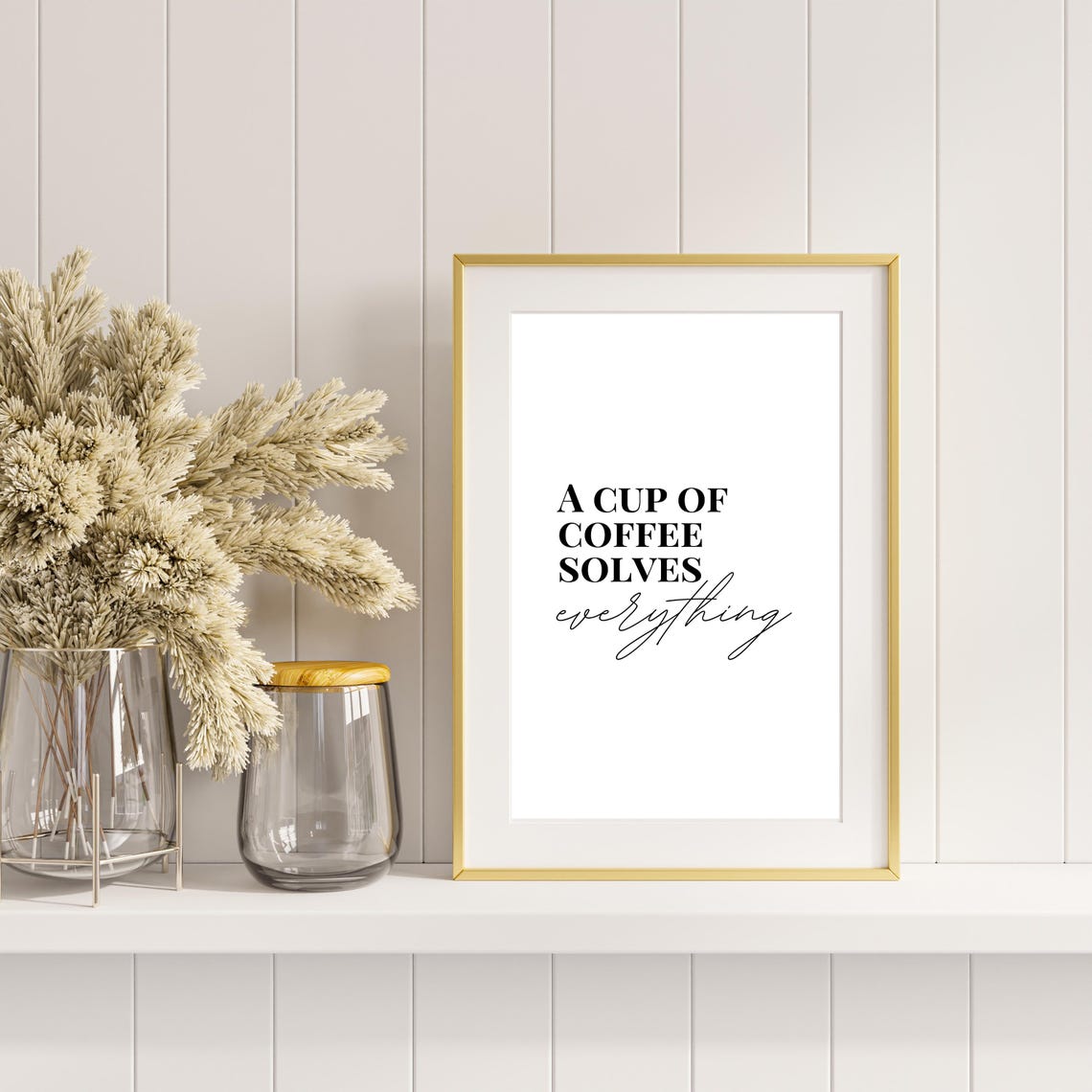 A Cup of Coffee Solves Everything Script Typography Kitchen Poster - Image 3