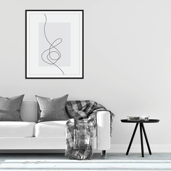Abstract Minimalist Line Art Continuous Scribble Black White Poster