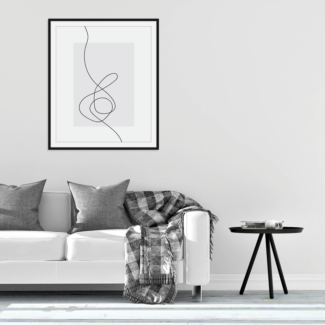 Abstract Minimalist Line Art Continuous Scribble Black White Poster