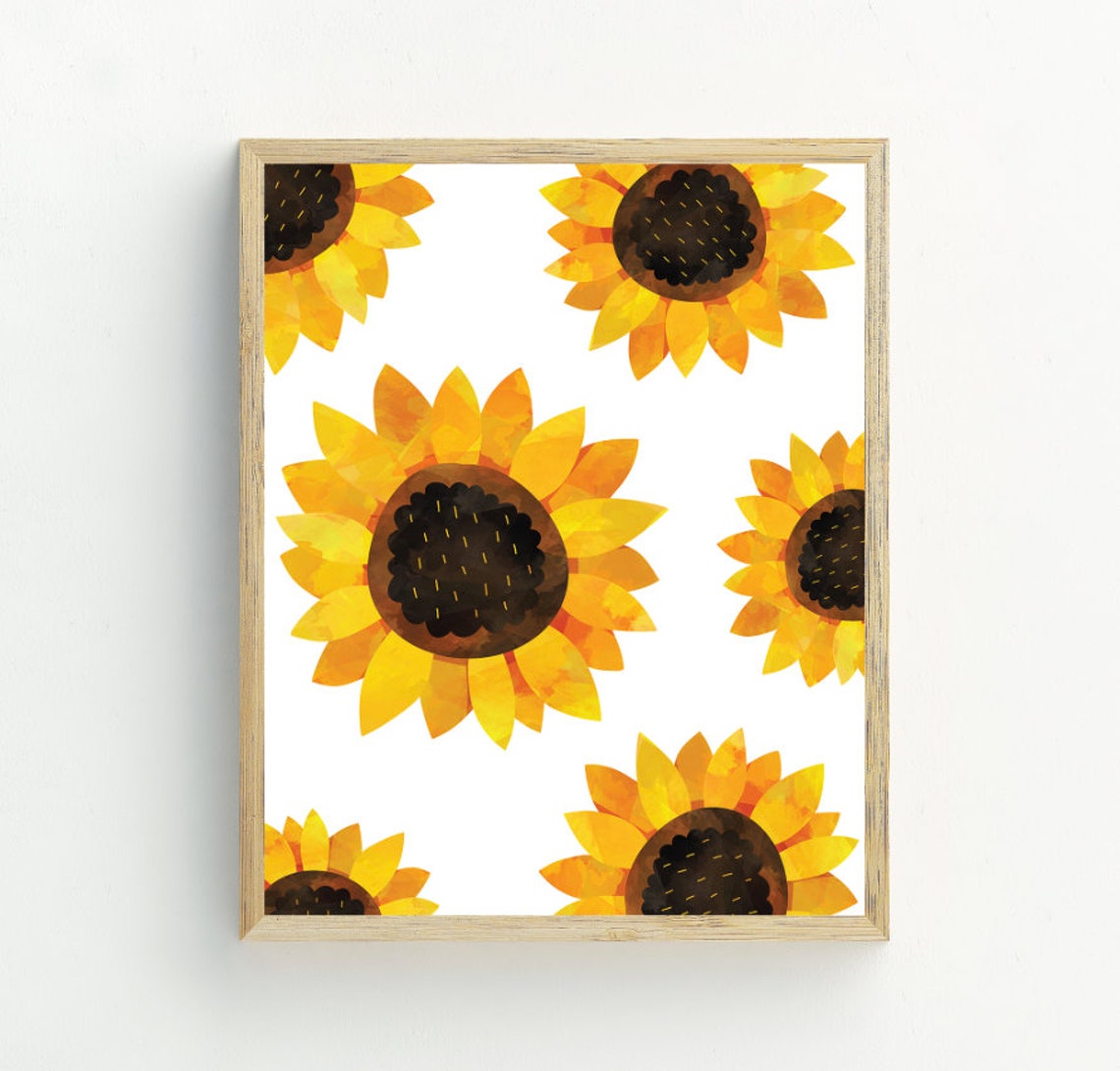 Watercolor Sunflower Pattern Bright Yellow Floral Botanical Wall Art - Image 2