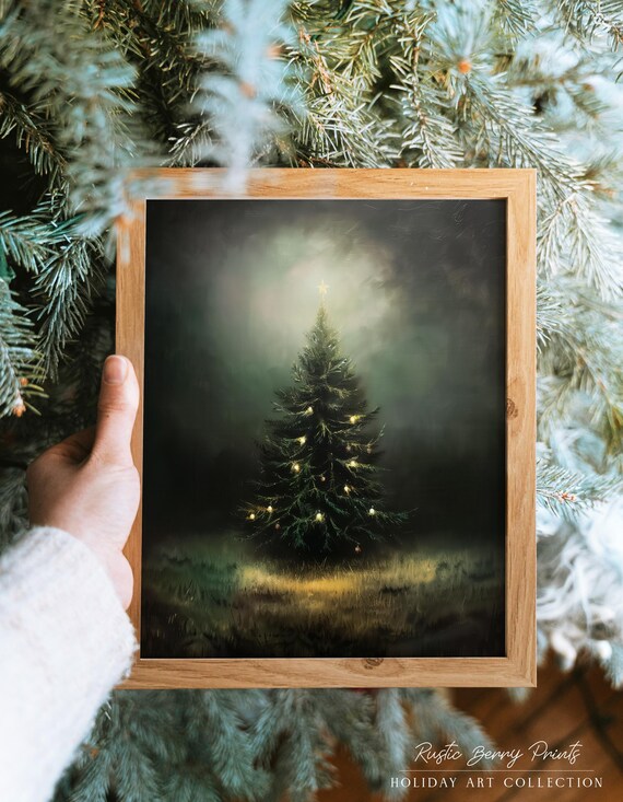 Moody Christmas Tree Art Print Wall Art Holiday Poster Vintage Print Christmas Decor