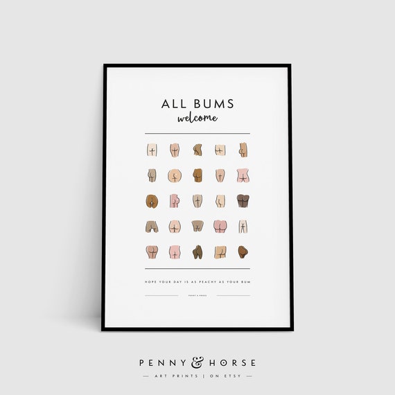 Funny Bathroom Art All Bums Welcome Cute Bathroom Butts Bum Collage Funny Bathroom Sign Bathroom Wall Decor Body Positive