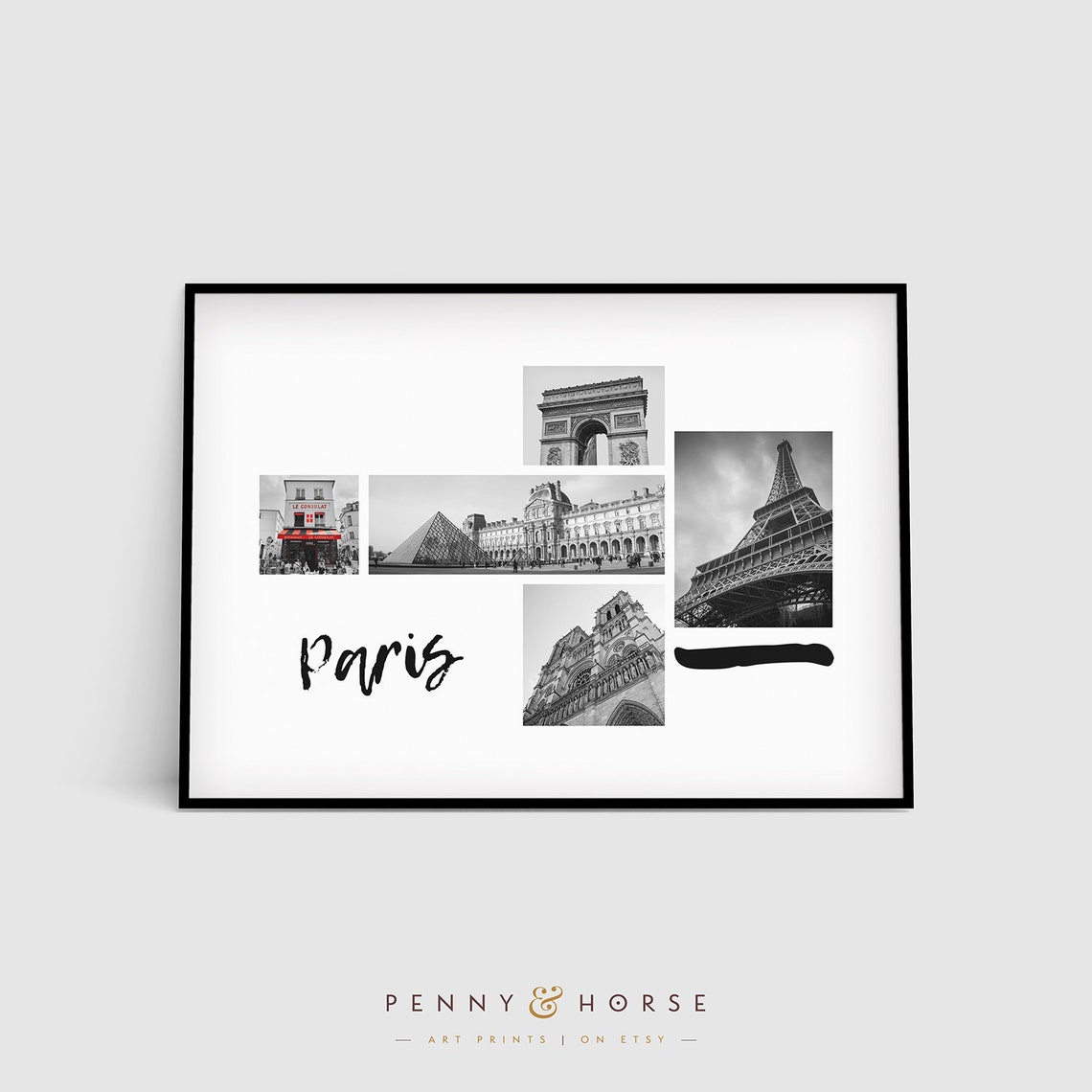 Paris Landmarks Photo Collage Eiffel Tower Travel Souvenir Wall Poster