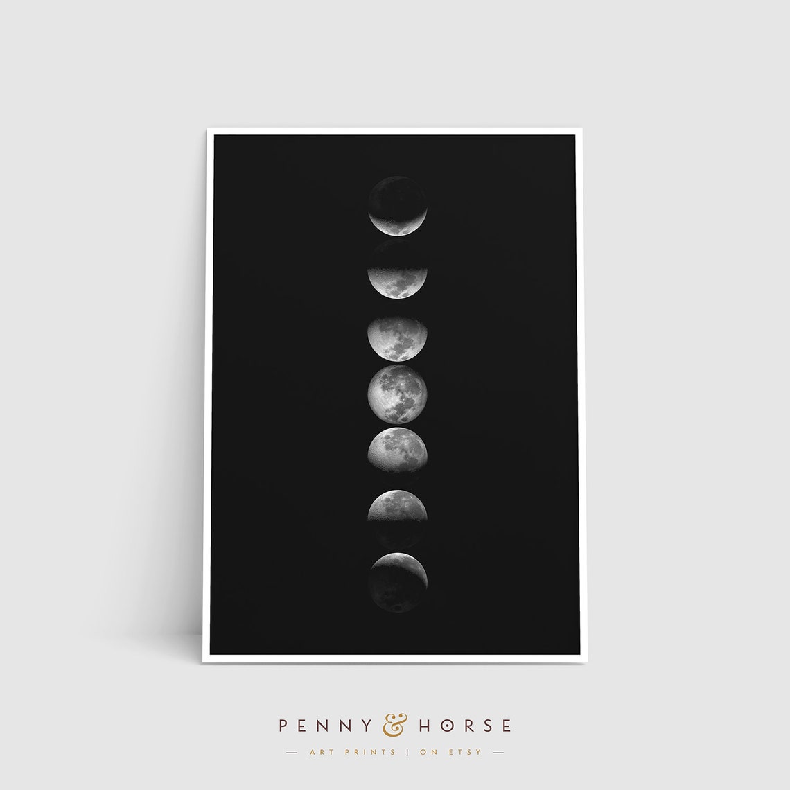 Lunar Phases Vertical Column Black Minimalist Celestial Moon Poster