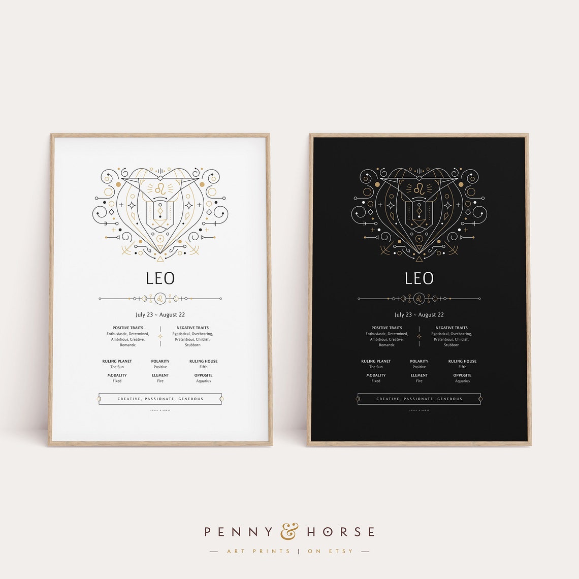Leo Ornate Zodiac Poster Gold Art Nouveau Lion Astrology Wall Decor - Image 4