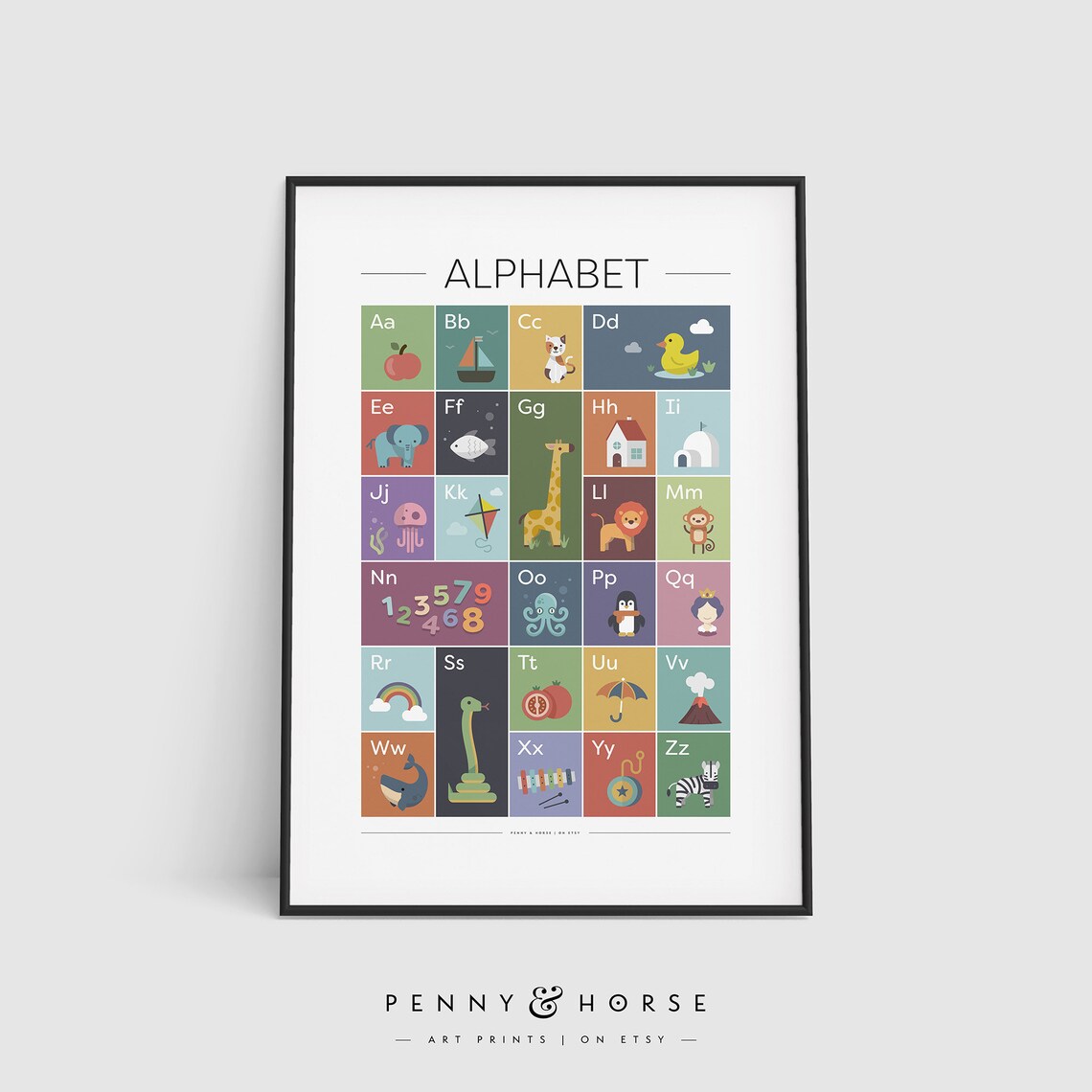 Colorful Illustrated Alphabet Animal Chart for Kids Nursery Poster - Image 4