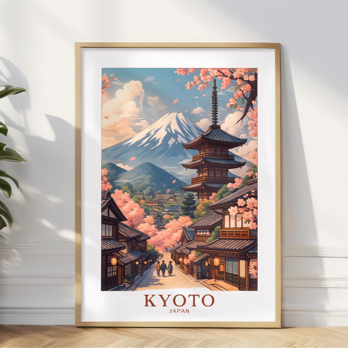 Kyoto Japan Anime Travel Poster Mount Fuji Cherry Blossom Scene