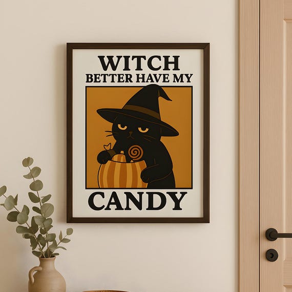 Witch Cat Halloween Poster, Funny Spooky Season