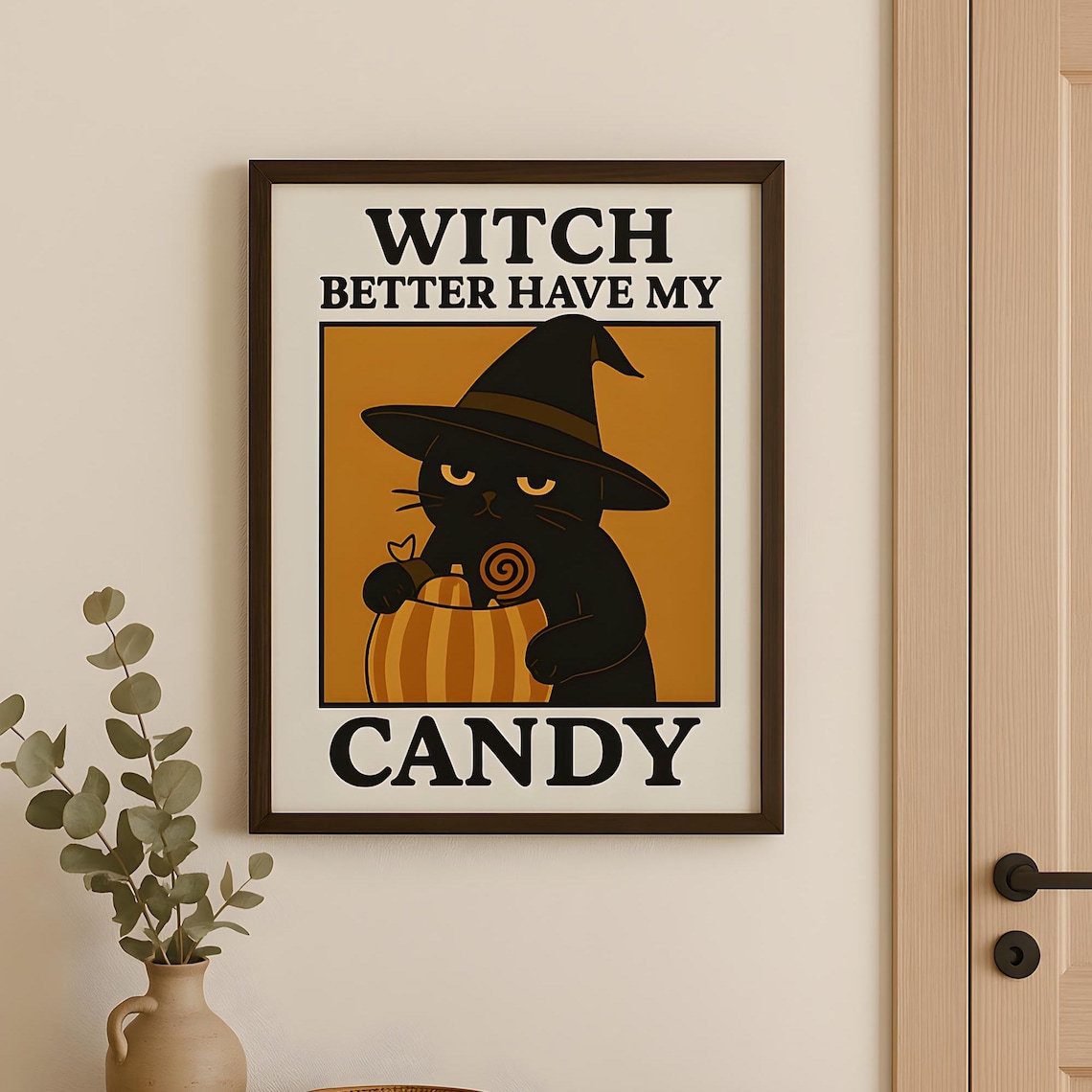 Witch Cat Halloween Poster, Funny Spooky Season