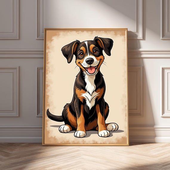 Happy Appenzeller Sennenhund Puppy Art Cute Dog Wall Decor Greater Swiss Mountain Pet Owner Gift