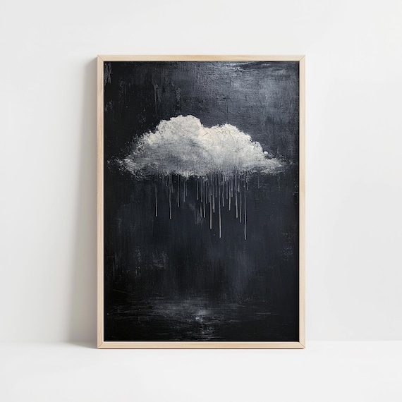Lone Rain Cloud On Black Background Moody Minimalist Art Poster