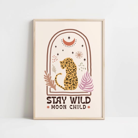 Moon Child Bohemian Cheetah Quote Art Print