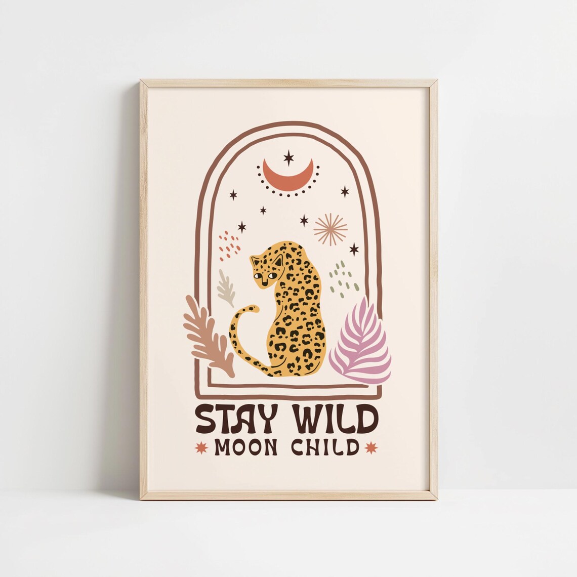 Moon Child Bohemian Cheetah Quote Art Print