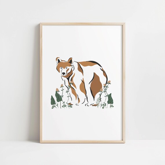 Bohemian Brown Bear Botanical Clover Meadow Forest Wildlife Poster