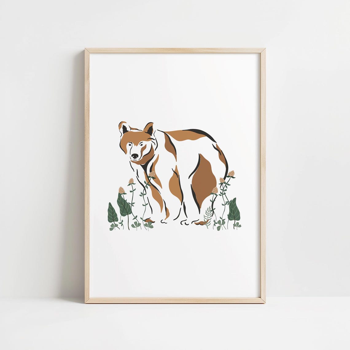 Bohemian Brown Bear Botanical Clover Meadow Forest Wildlife Poster