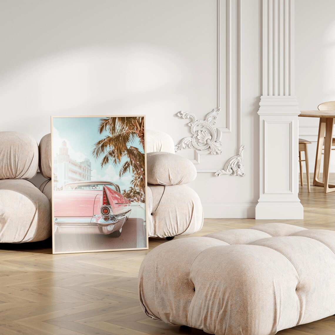 Retro Pink Vintage Car Art Print, Palm Springs - Image 3