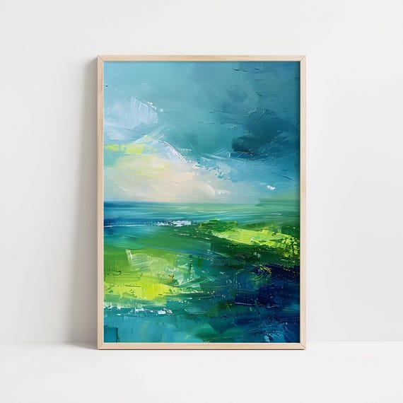 Blue Green Abstract Wall Art Painting Modern Abstract Colorful Print Moody Minimalist Painting Wall Art