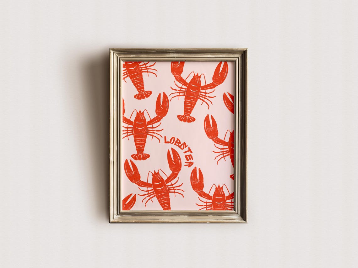 Red Lobster Pattern Lobster Text Nautical Kitchen Decor Poster - Image 2