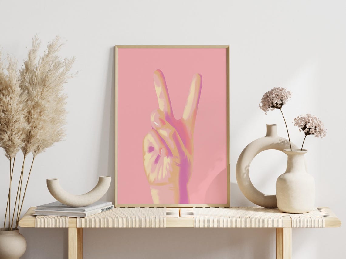 Pink Peace Sign Hand Girly Aesthetic Dorm Room Pop Decor Poster - Image 2