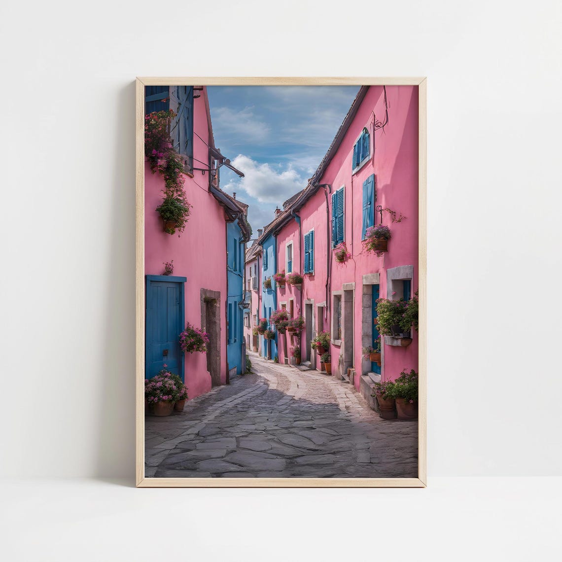 European Streets Travel Wall Art Pink And Blue Girly Aesthetic Art Poster Travel Art Home Office Living Room Bedroom Dining Room Decor