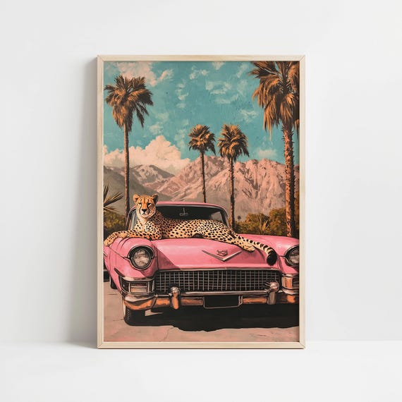 Retro Vintage Cheetah Travel Poster, Palm Springs Decor