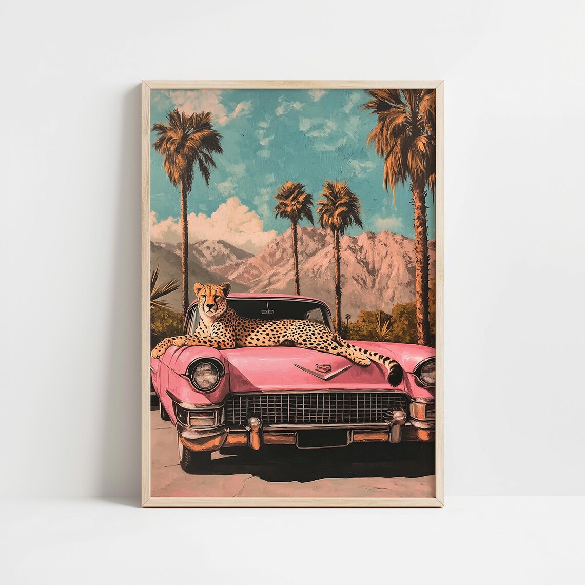 Retro Vintage Cheetah Travel Poster, Palm Springs Decor