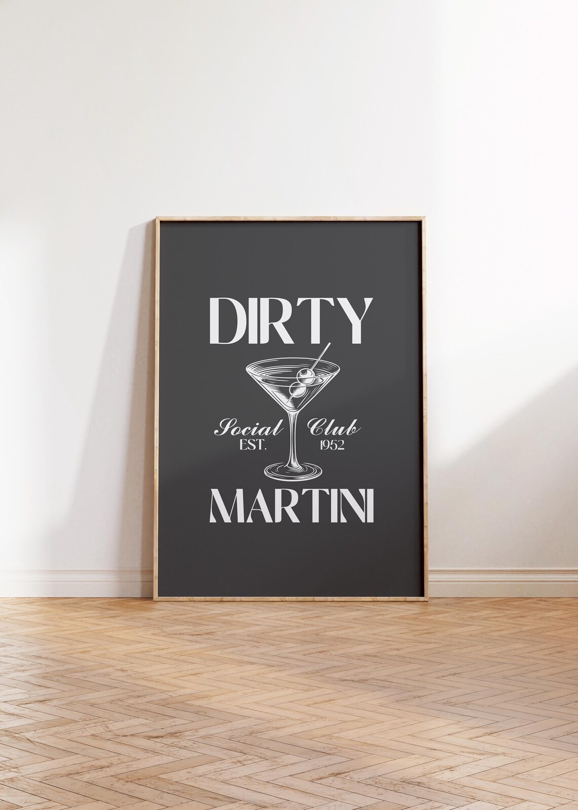 Dirty Martini Social Club Est 1952 White Typography Black Bar Cart Poster - Image 3