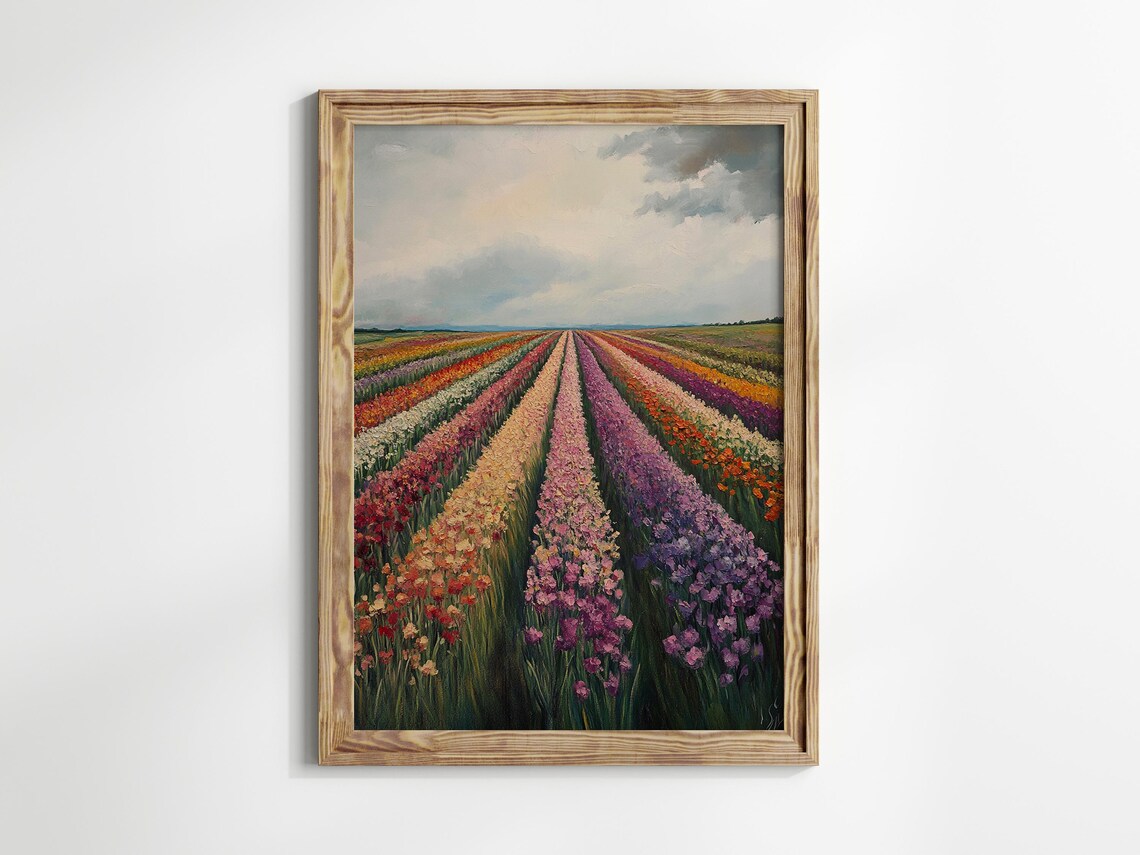 Vibrant Rainbow Flower Field Rows Pastel Impasto Colorful Art Poster - Image 2