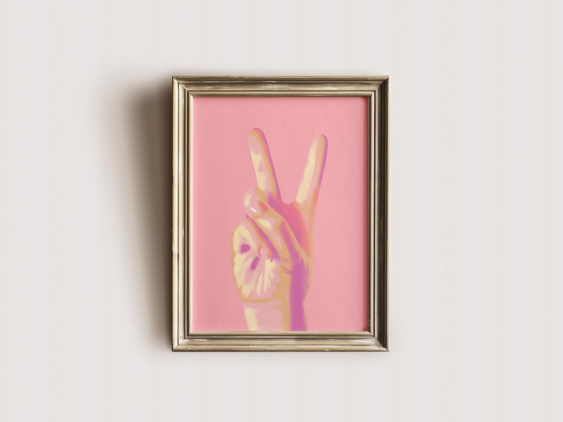 Pink Peace Sign Hand Girly Aesthetic Dorm Room Pop Decor Poster - Image 3