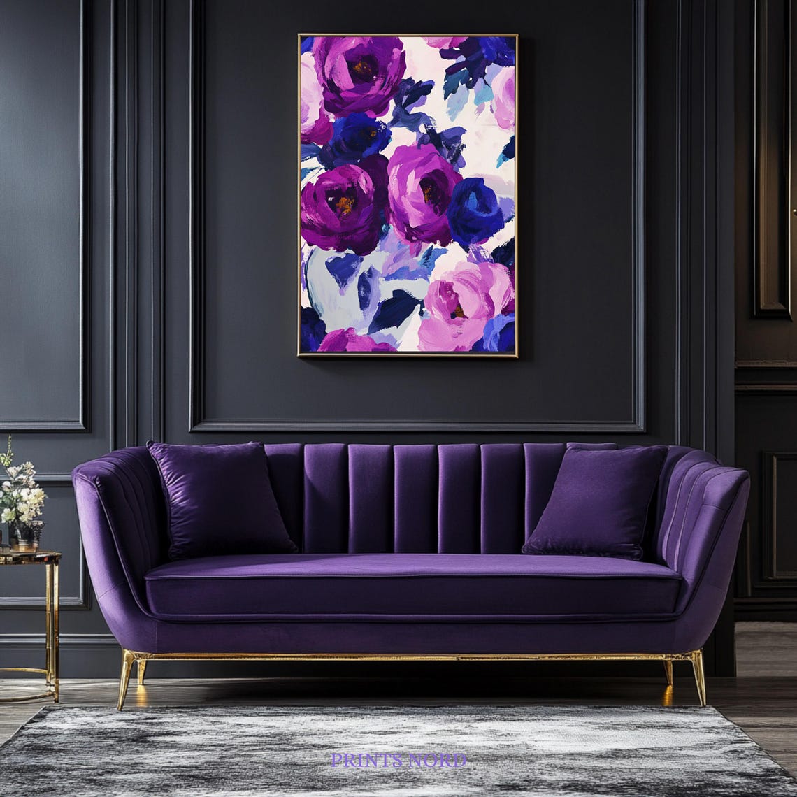 Purple Pink Rose Floral Print Abstract Botanical Oil Painting Wall Art Romantic Valentines Day Gifts Living Room Bedroom Home Decor - Image 2