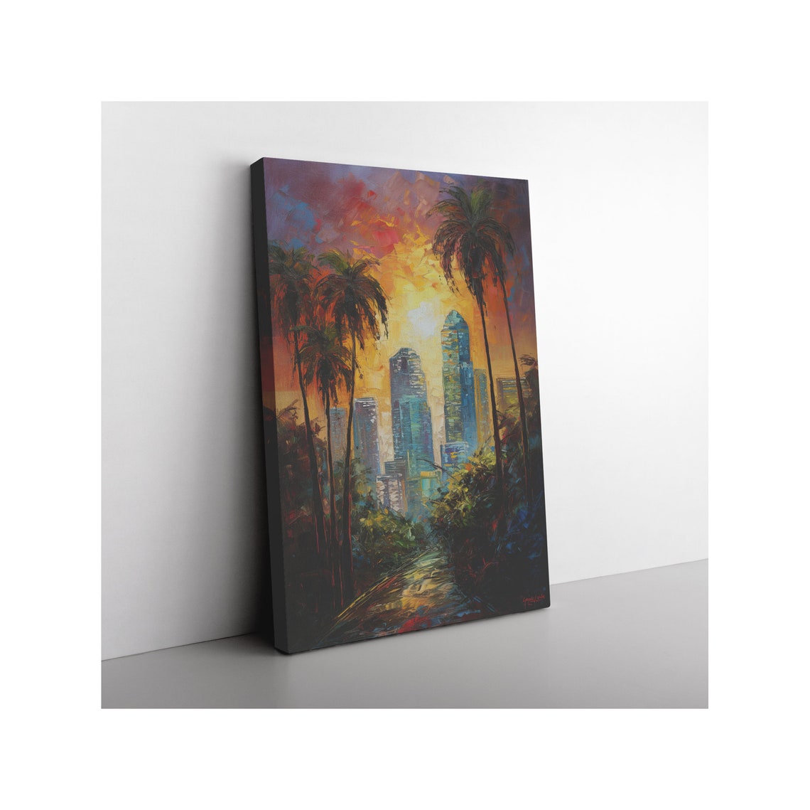 Downtown Skyline Palm Trees Sunset City Glow Impressionist Wall Poster - Image 2