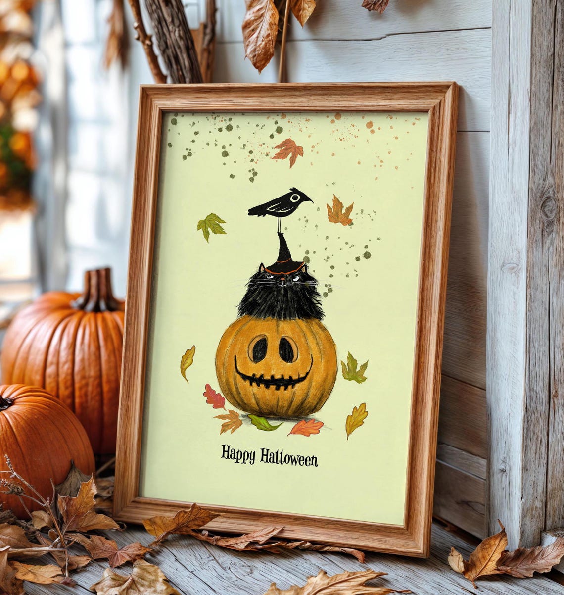 Black Cat In Witch Hat On Jack O Lantern Happy Halloween Poster - Image 3