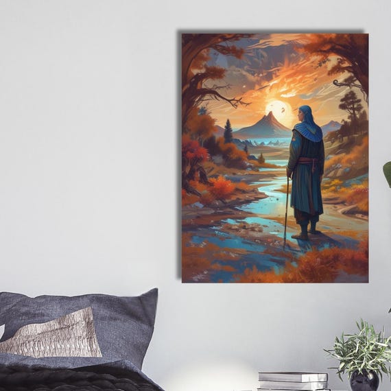 Mystical Fantasy Landscape Art Sunset Warrior Wall Decor Medieval Scenic Poster Framed Or Unframed Ready To Hang
