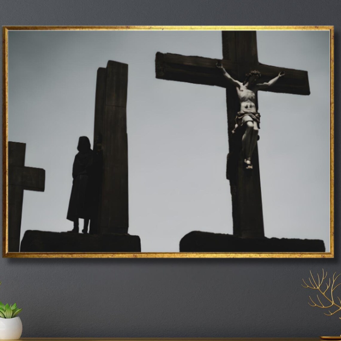 Jesus Christ On The Cross Sepia Tone Religious Wall Decor Poster