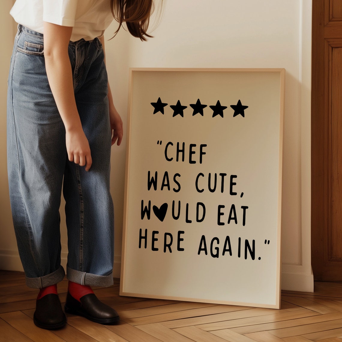 Chef Was Cute Five Star Review Funny Kitchen Humor Wall Poster - Image 2