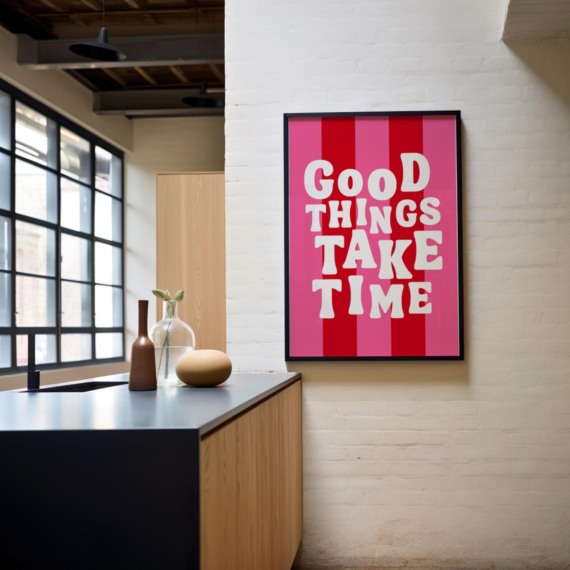 Good Things Take Time Bold Striped Retro Typography Art Poster - Image 3