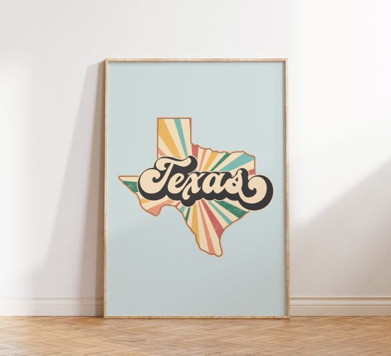 Retro Texas Map Print, Vintage Living Room Decor