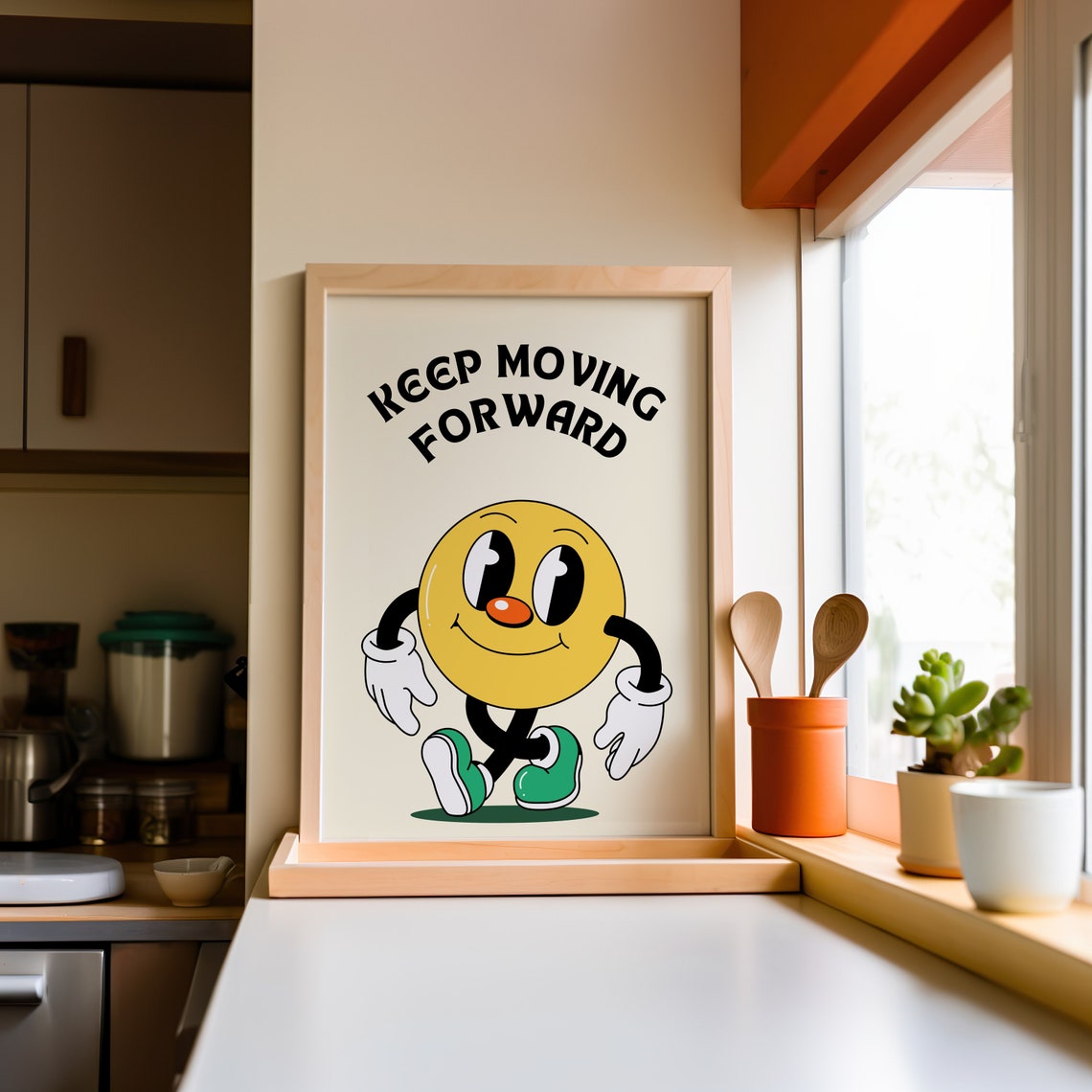 Keep Moving Forward Retro Smiley Character Poster Motivational Decor - Image 4