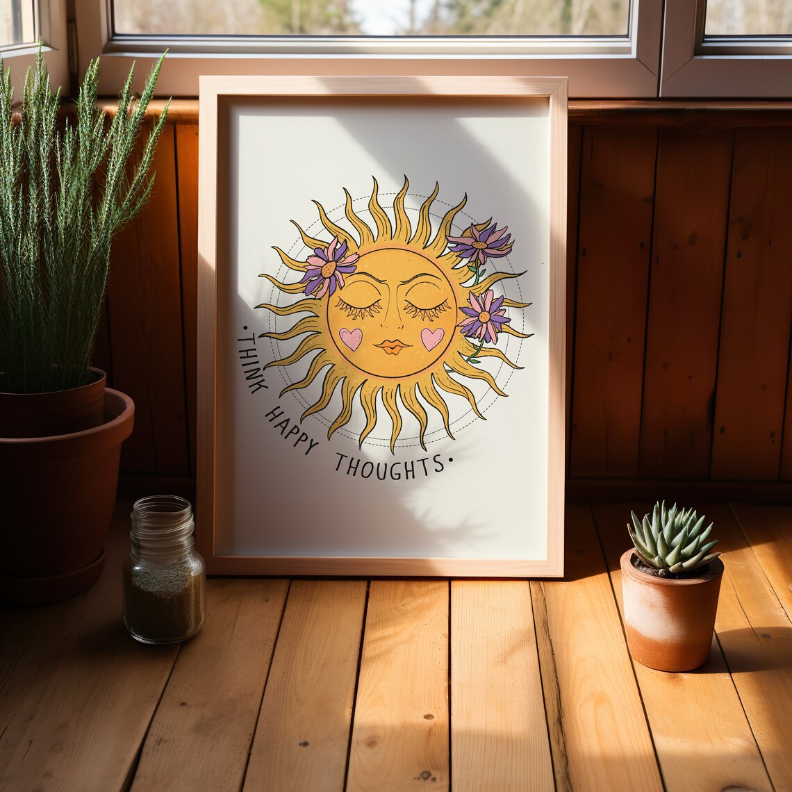 Retro Sun Celestial Art Print, 70s Wall Decor - Image 3