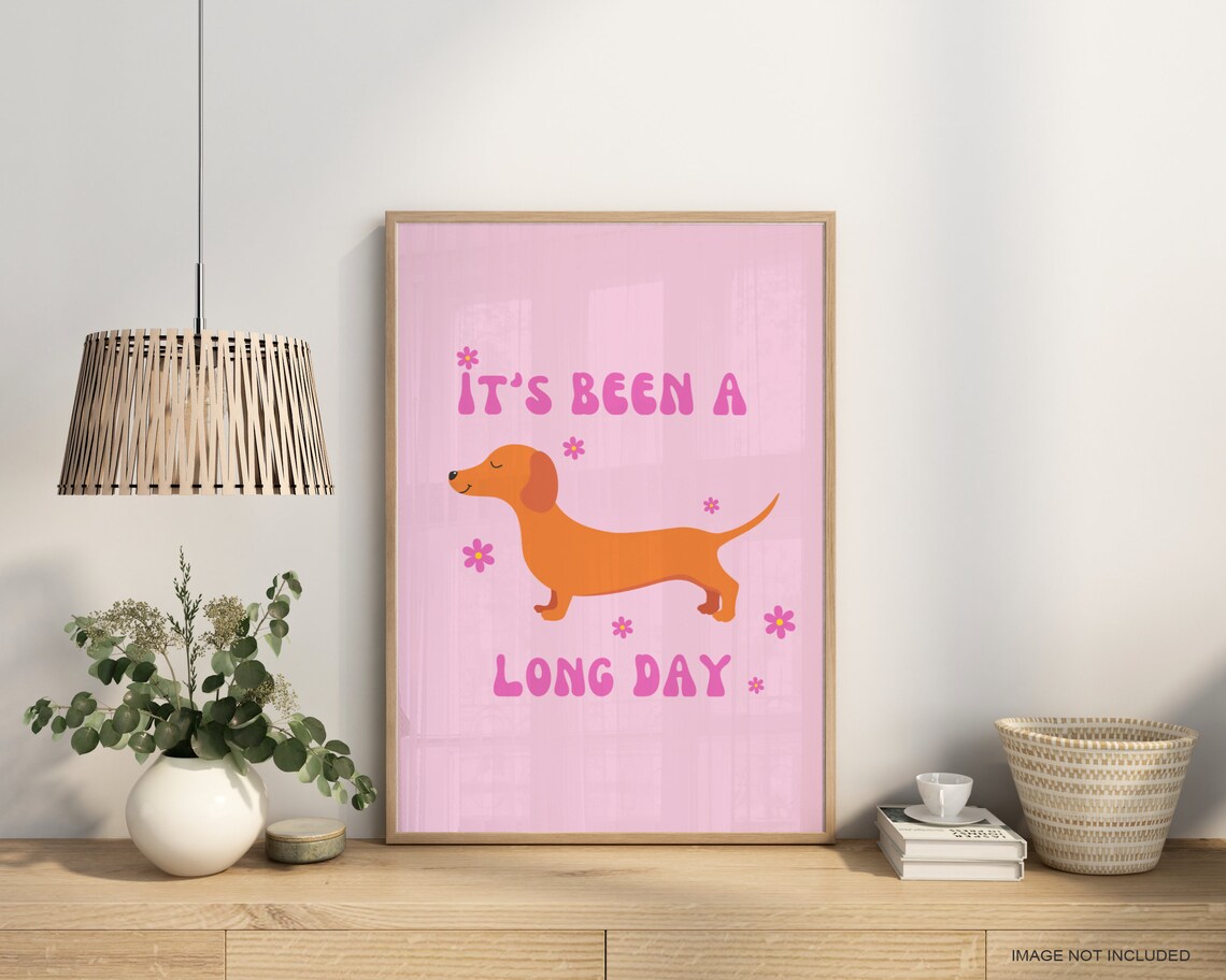 Cute Quote Wall Print Dachshund Poster Retro Wall Art Print Hippie Decor Prints Wall Decor Pink Poster - Image 2