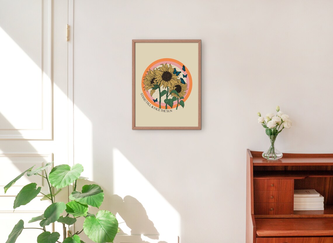 Retro Sunflower Poster, Botanical Wall Art Print - Image 2