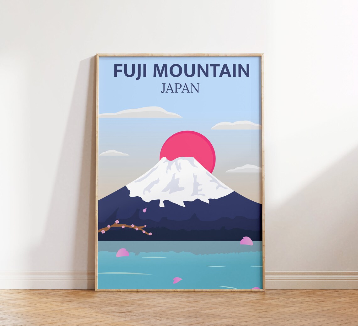 Retro Mountain Fuji Japan Travel Poster Print