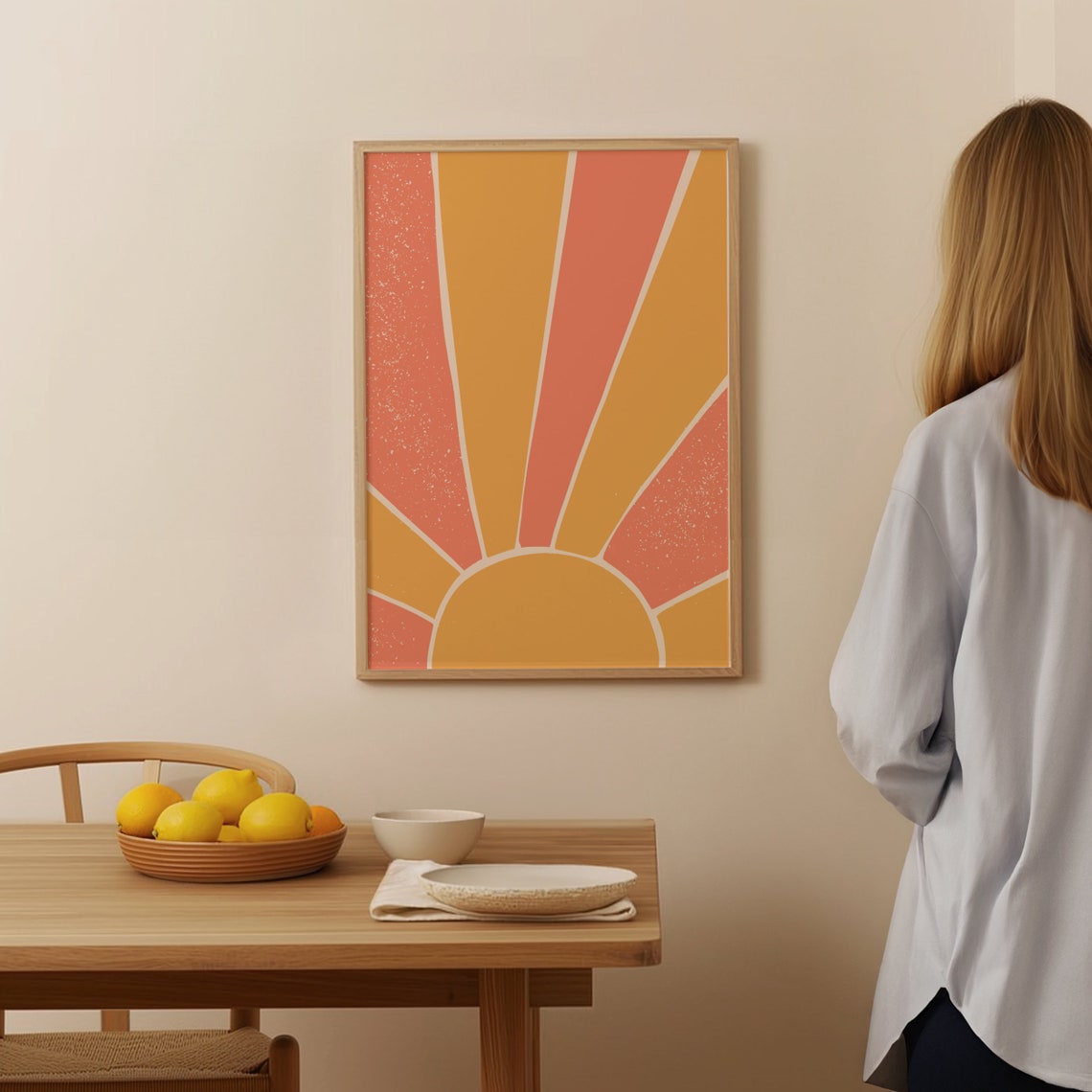 Retro Sunrise Sunburst Warm Orange Abstract Minimal Art Poster - Image 2