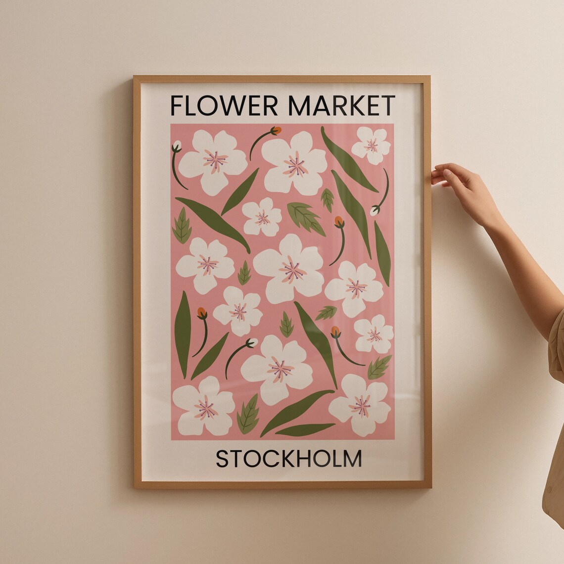 Flower Market Stockholm White Blossom Pink Floral Travel Poster - Image 4
